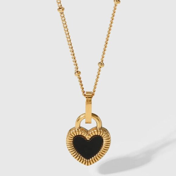 Black and Gold Stainless Steel Heart Pendant - Picture 1 of 1